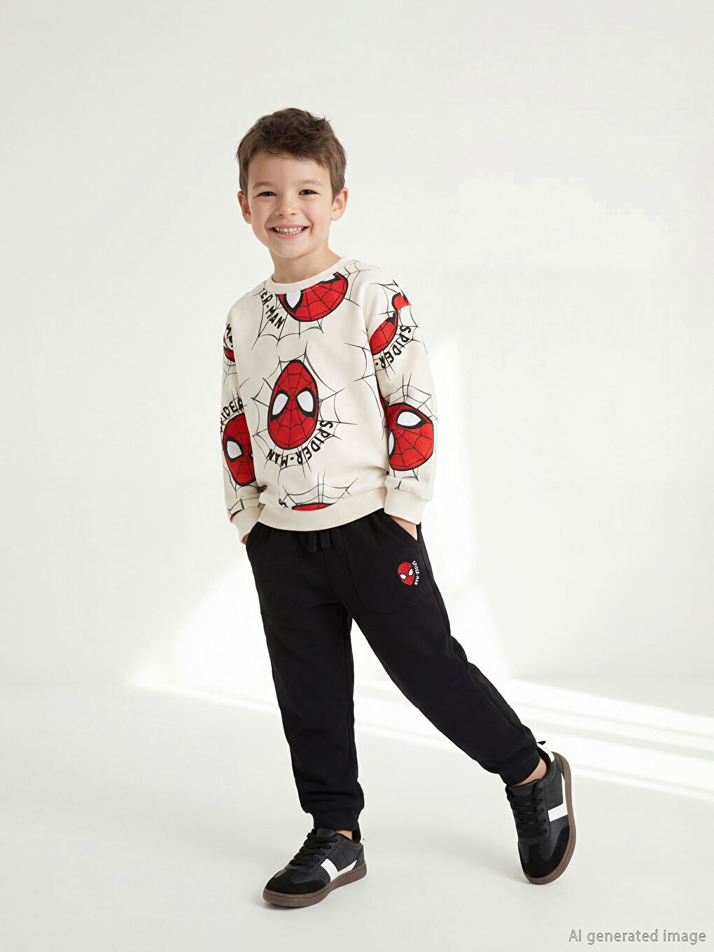 Spider-Man Baskılı Erkek Çocuk Sweatshirt ve Eşofman Alt 2'li