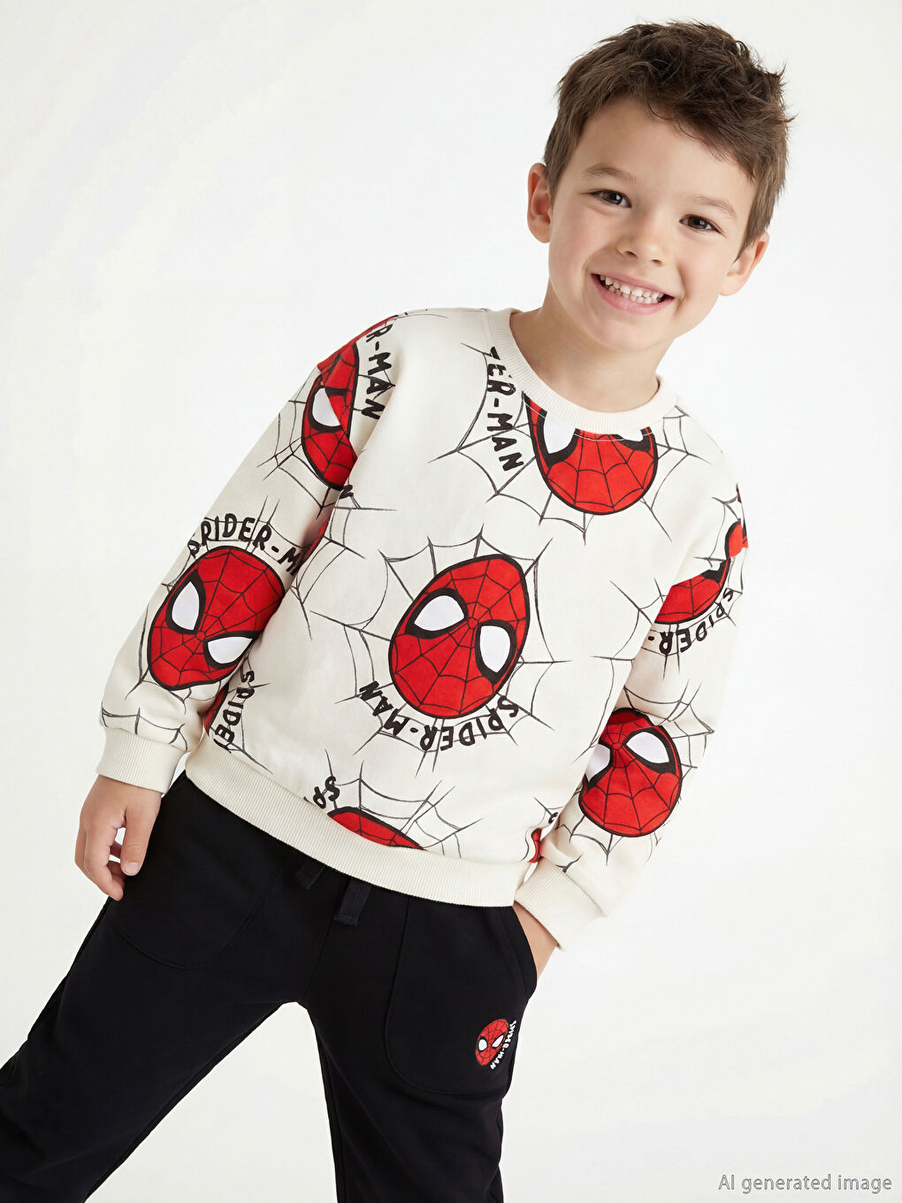 Spider-Man Baskılı Erkek Çocuk Sweatshirt ve Eşofman Alt 2'li-1