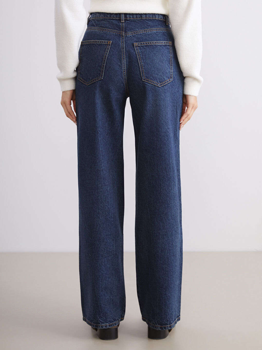 Mavi Wideleg Taşlı Kadın Jean Pantolon-3