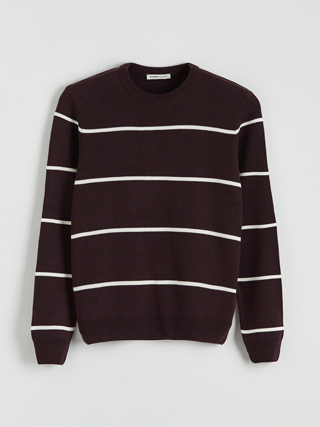 Bordo Bisiklet Yaka Uzun Kollu Çizgili Erkek Triko Kazak-4