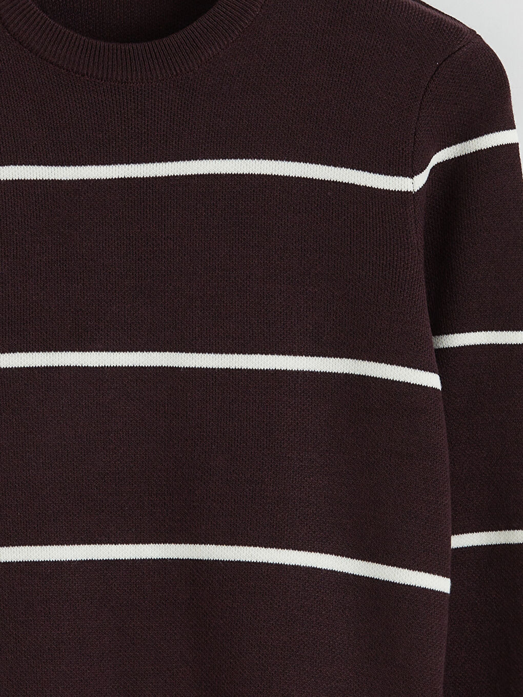 Bordo Bisiklet Yaka Uzun Kollu Çizgili Erkek Triko Kazak-5