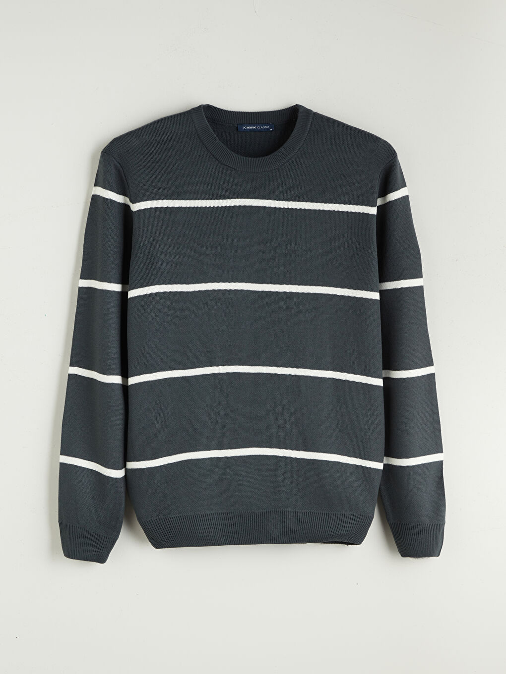 Yeşil Bisiklet Yaka Uzun Kollu Çizgili Erkek Triko Kazak-4