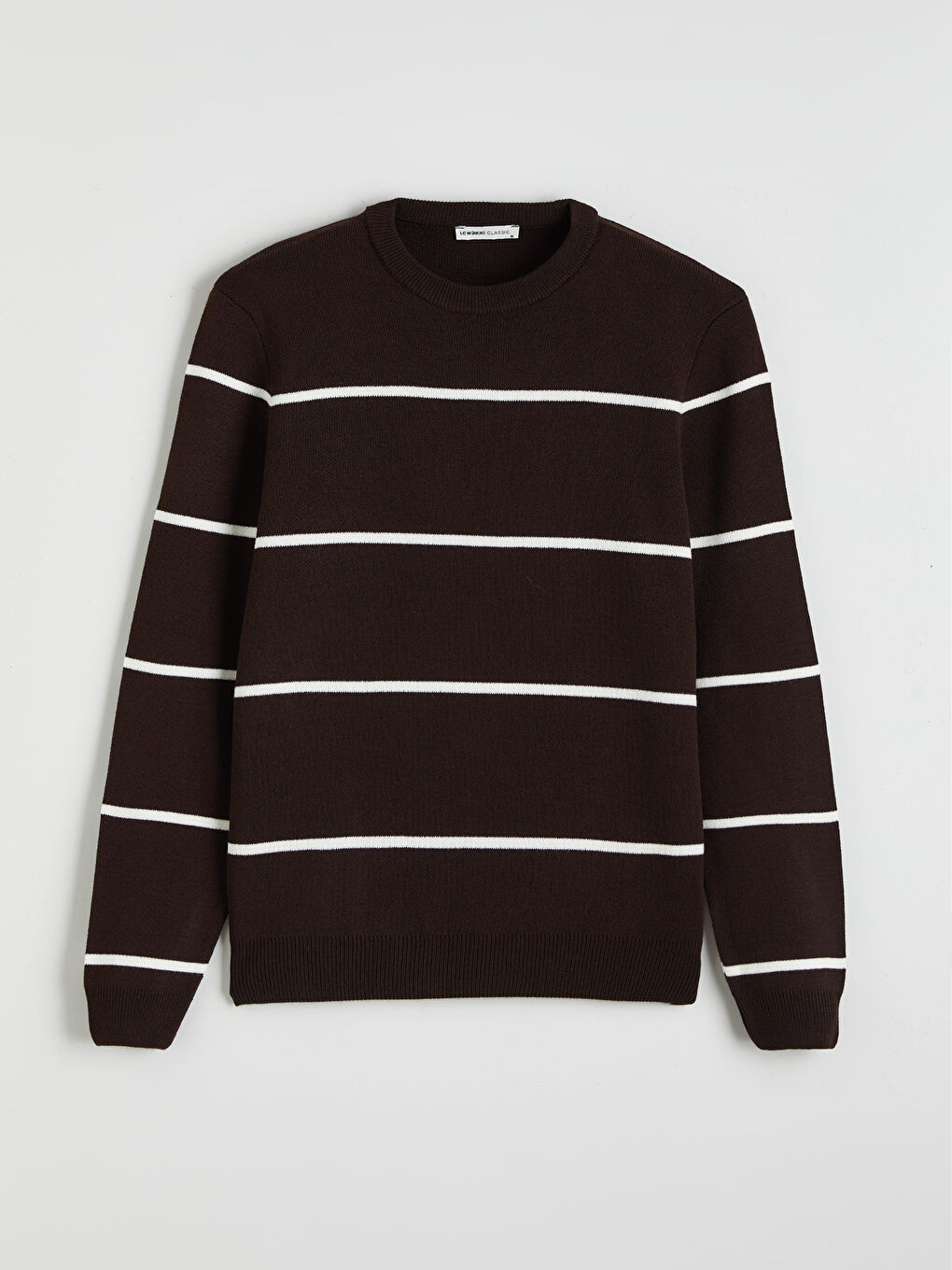 Kahverengi Bisiklet Yaka Uzun Kollu Çizgili Erkek Triko Kazak-4