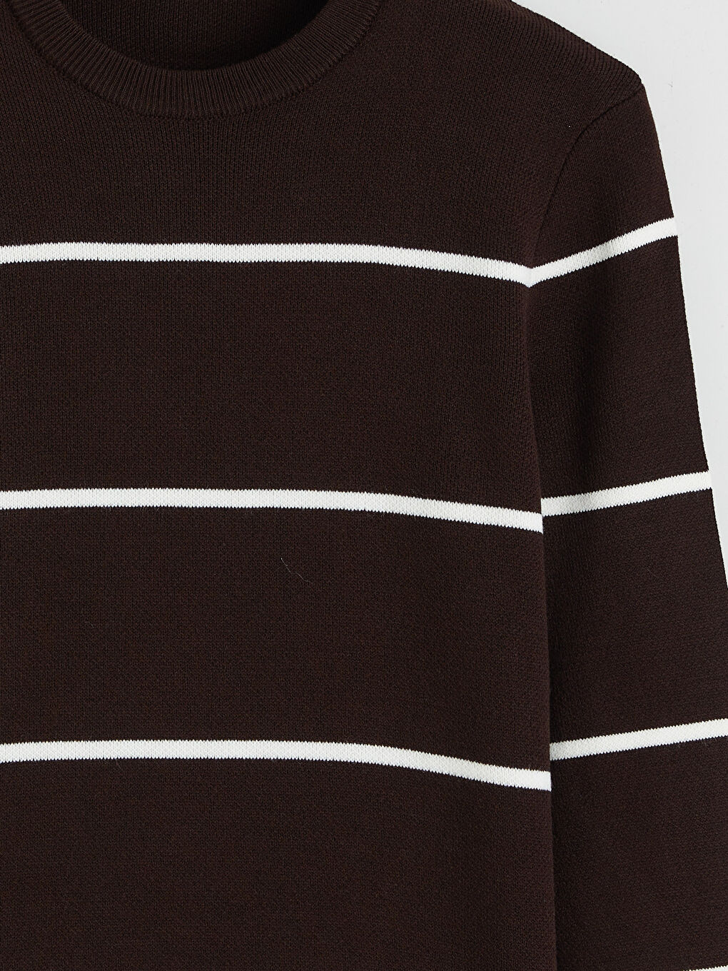 Kahverengi Bisiklet Yaka Uzun Kollu Çizgili Erkek Triko Kazak-5