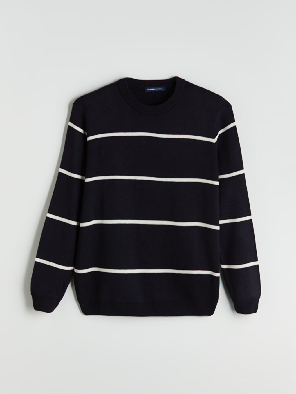 Lacivert Bisiklet Yaka Uzun Kollu Çizgili Erkek Triko Kazak-4