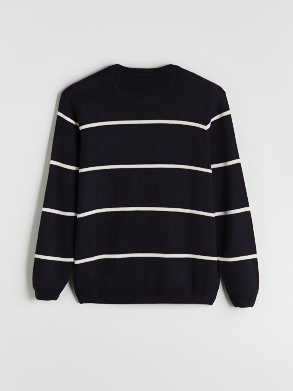 Lacivert Bisiklet Yaka Uzun Kollu Çizgili Erkek Triko Kazak-5