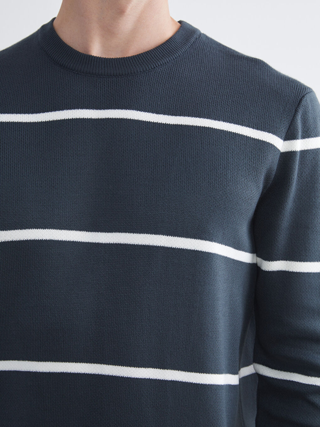 Yeşil Bisiklet Yaka Uzun Kollu Çizgili Erkek Triko Kazak-2