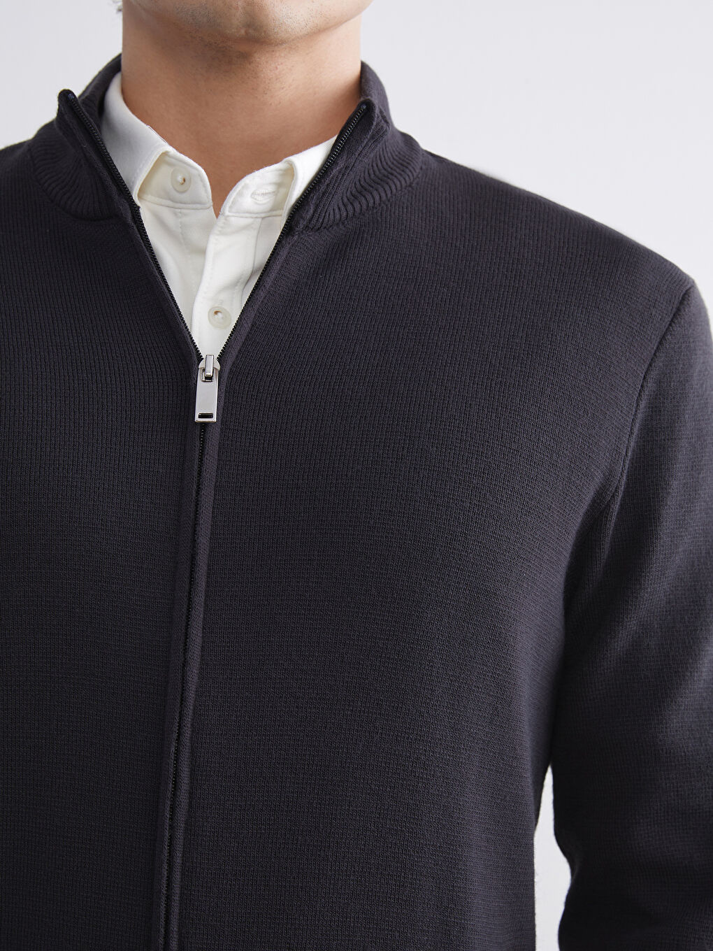 Antrasit Standart Kalıp Dik Yaka Erkek Triko Hırka-2