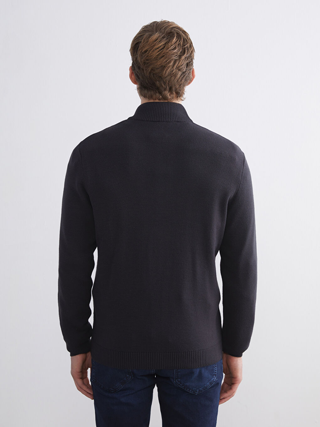 Antrasit Standart Kalıp Dik Yaka Erkek Triko Hırka-3