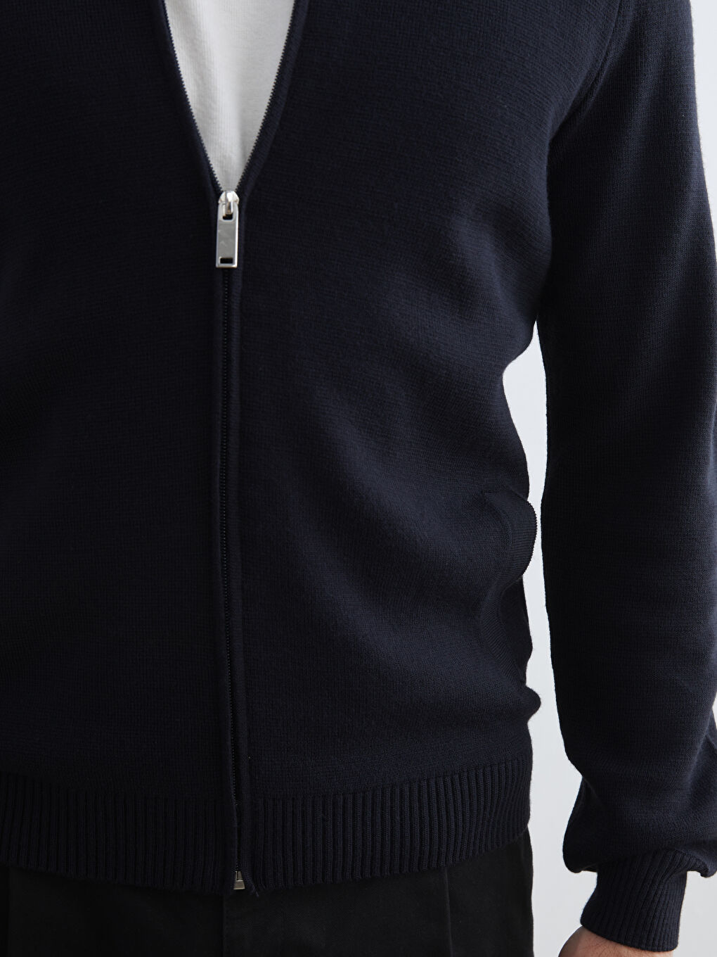 Lacivert Standart Kalıp Dik Yaka Erkek Triko Hırka-2