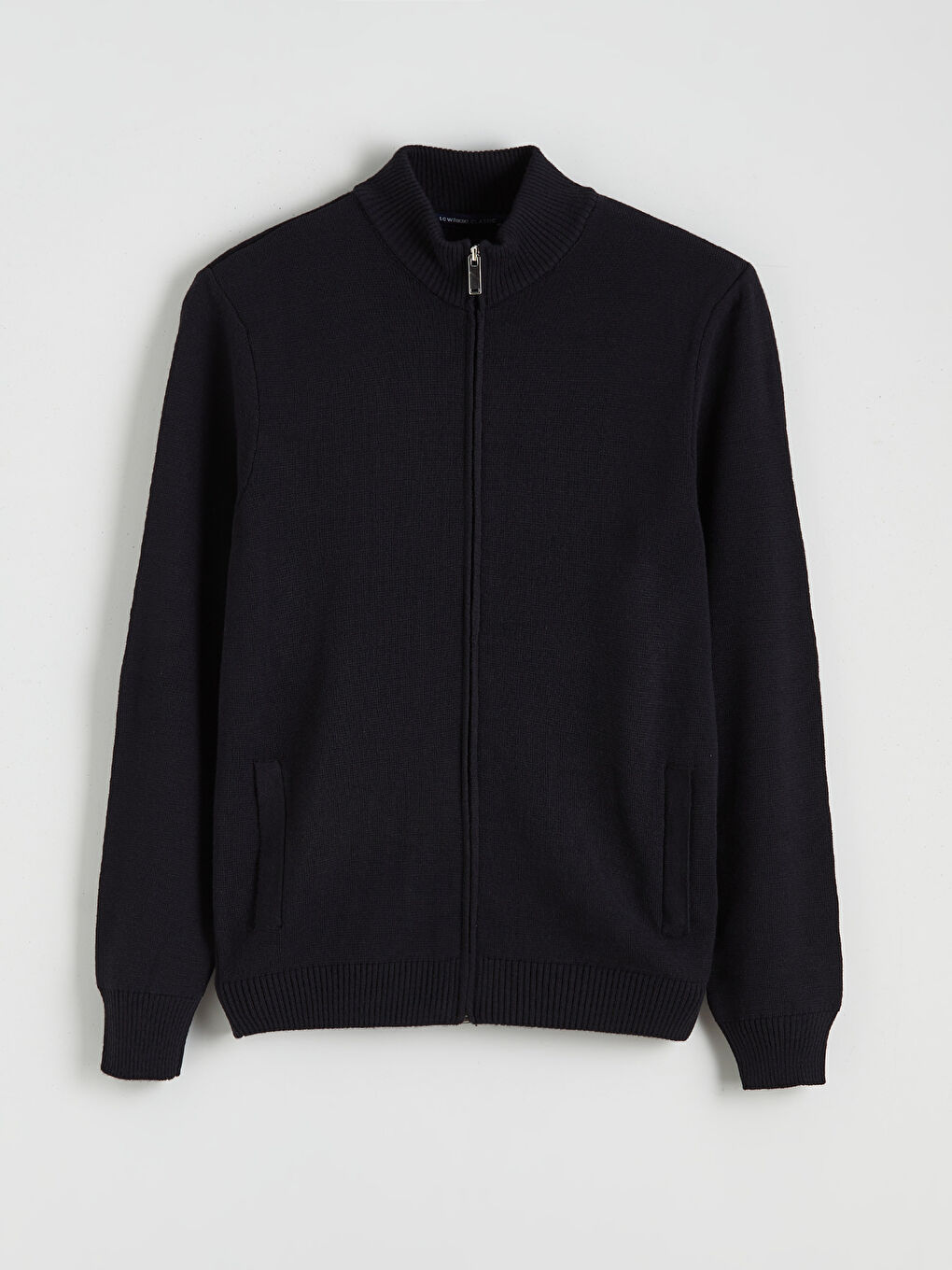 Lacivert Standart Kalıp Dik Yaka Erkek Triko Hırka-4