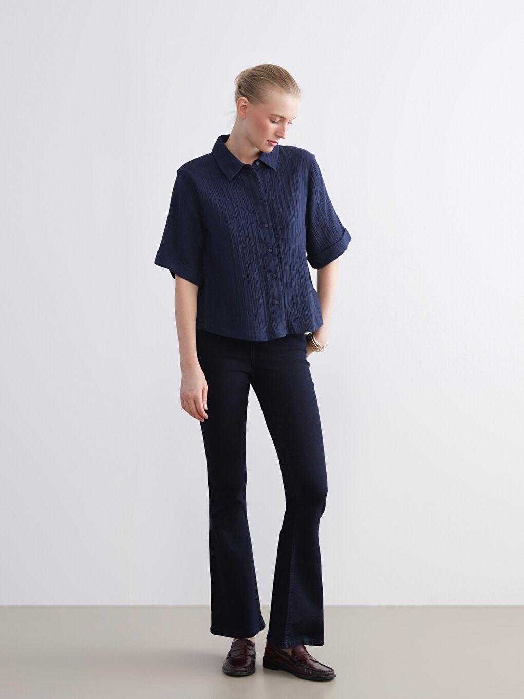 Lacivert Flare Kadın Jean Pantolon