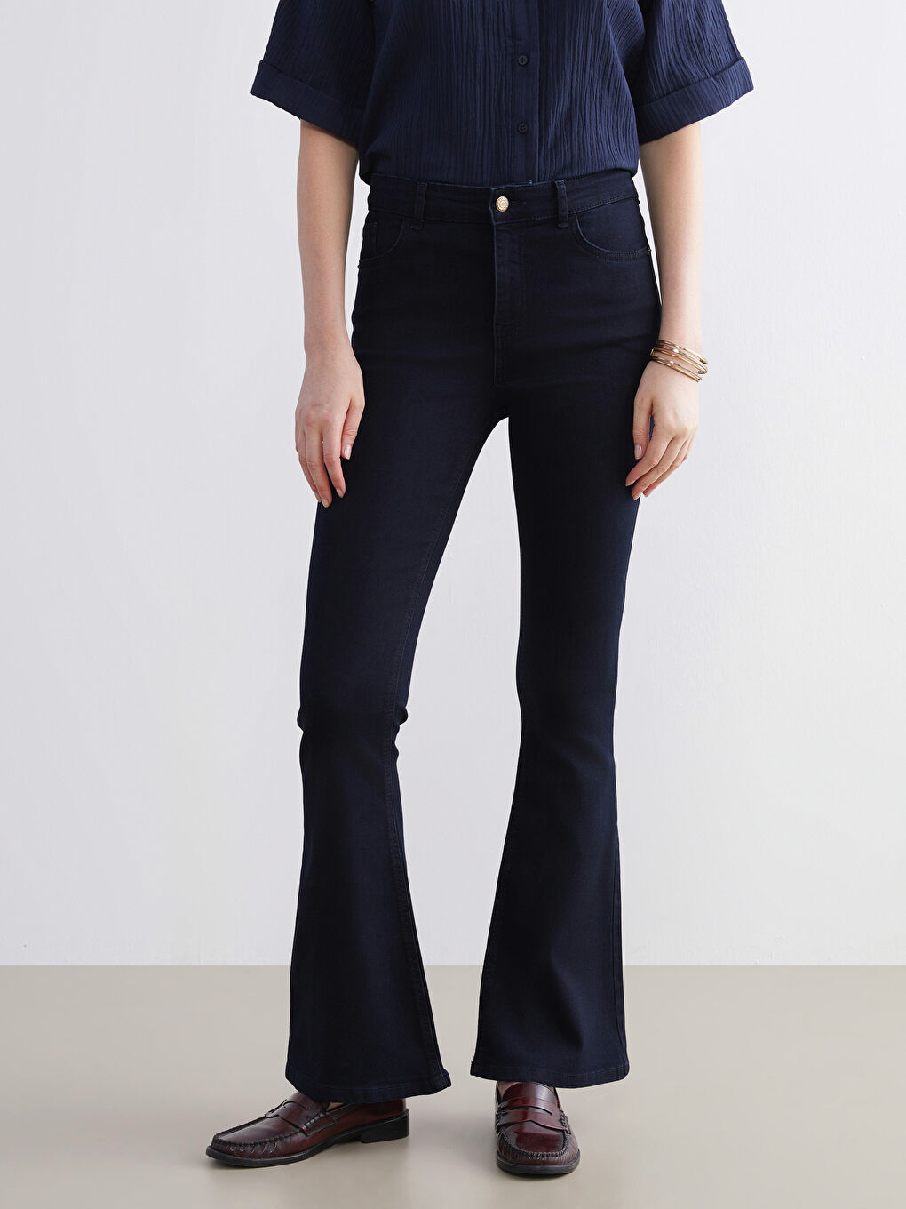 Lacivert Flare Kadın Jean Pantolon-1