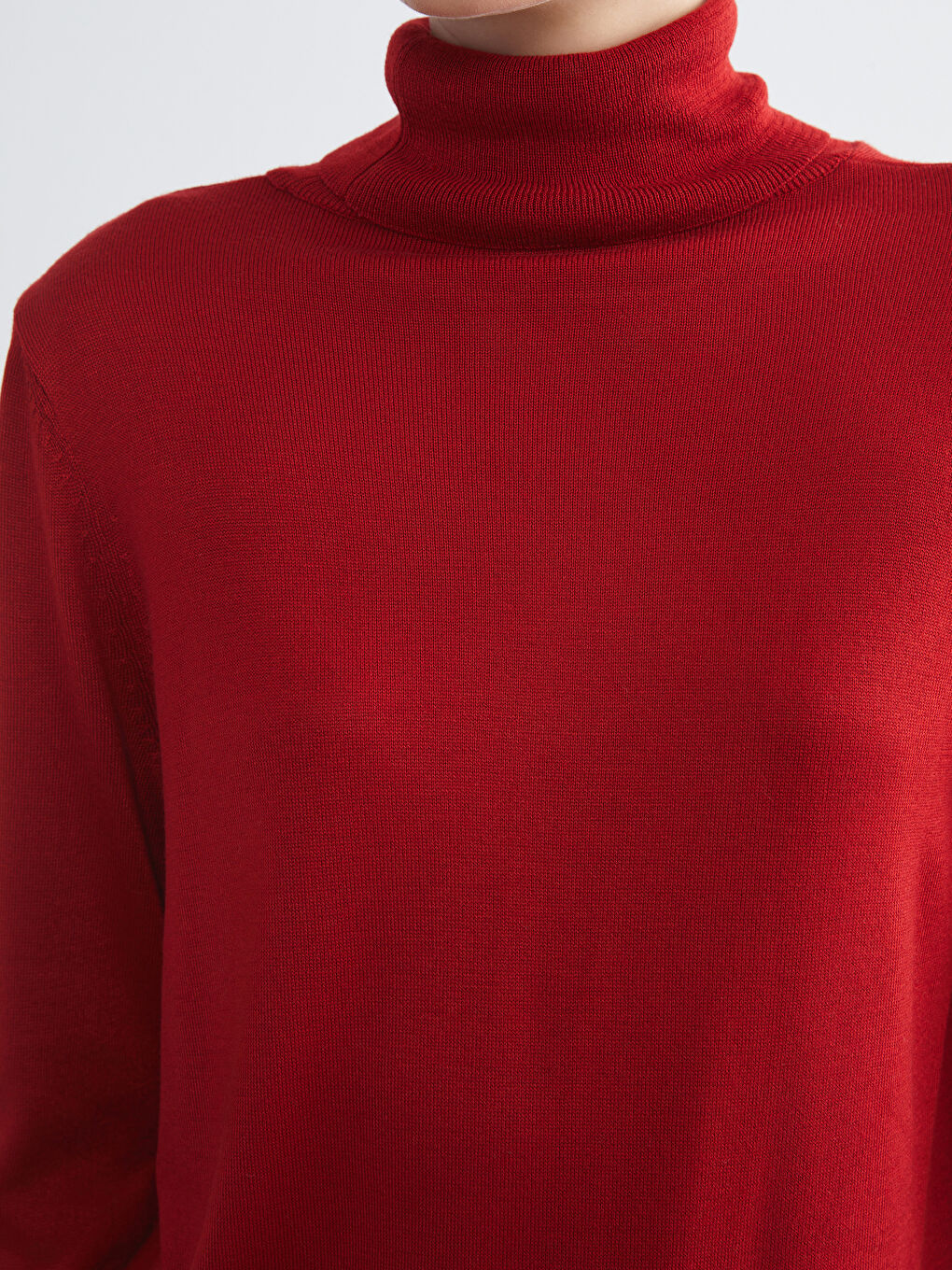 Kırmızı Balıkçı Yaka Kadın Triko Kazak-2