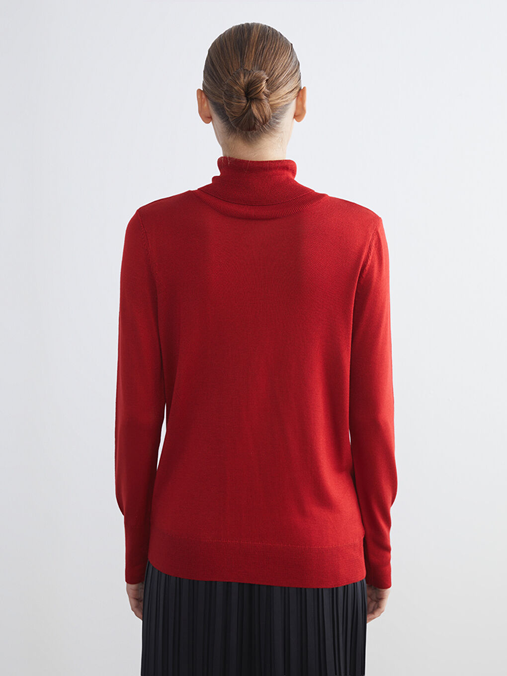 Kırmızı Balıkçı Yaka Kadın Triko Kazak-3