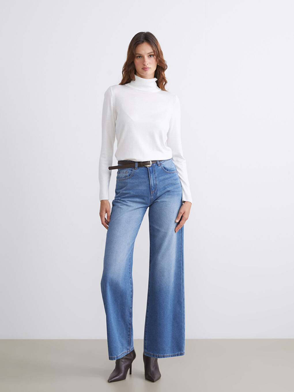 Ekru Balıkçı Yaka Kadın Triko Kazak-2