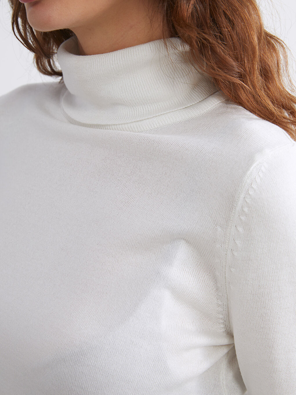 Ekru Balıkçı Yaka Kadın Triko Kazak-3