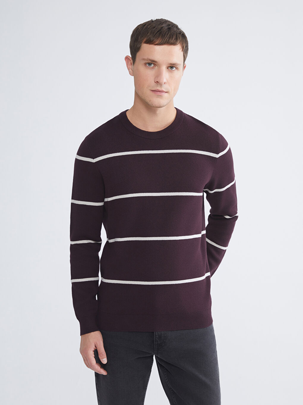 Pull-over en Tricot Rayé pour Hommes Col Rond
