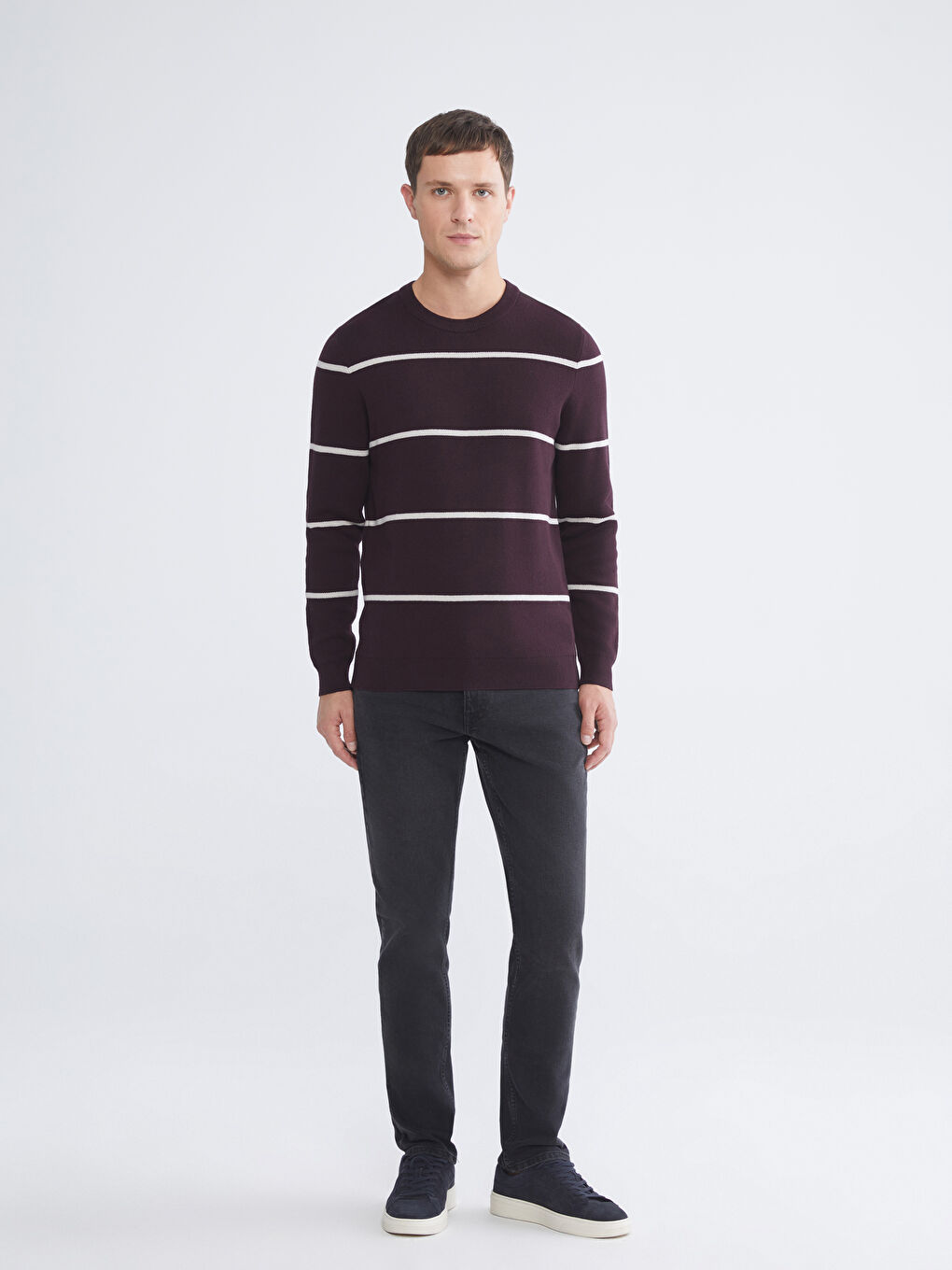 Pull-over en Tricot Rayé pour Hommes Col Rond-1