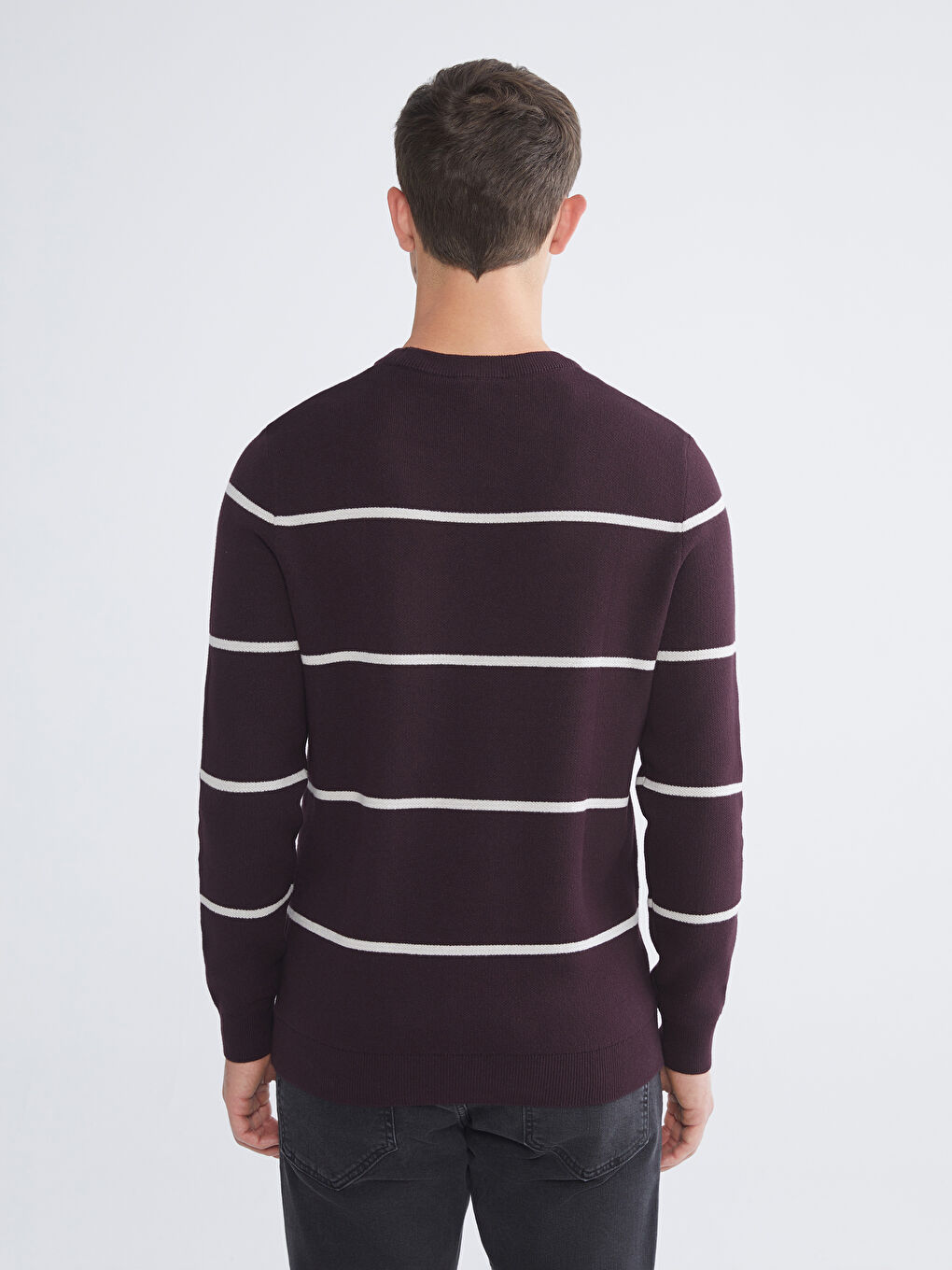 Pull-over en Tricot Rayé pour Hommes Col Rond-3
