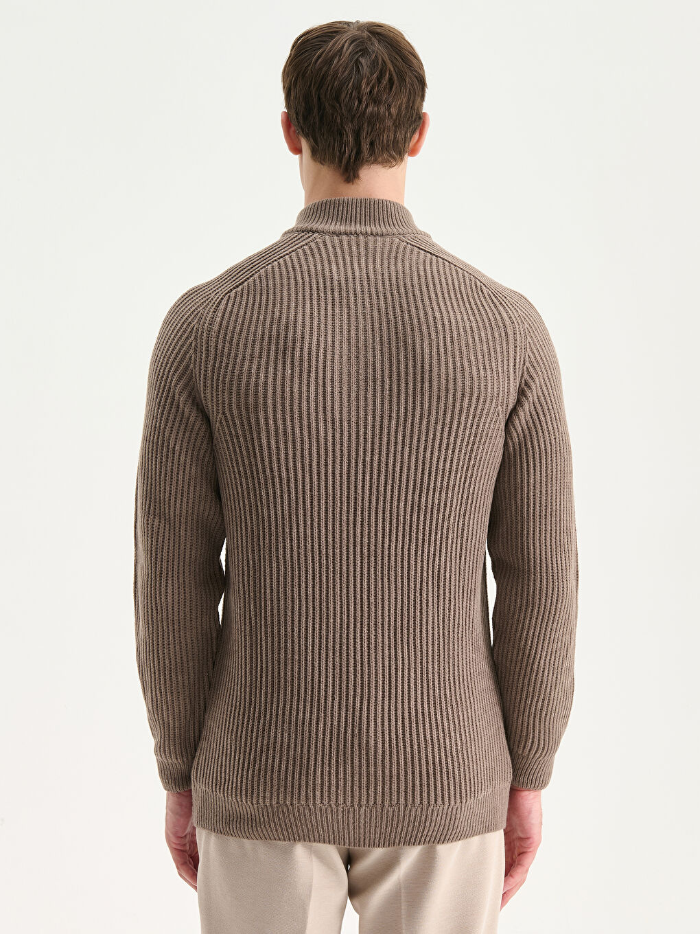 Bej Dik Yaka Uzun Kollu Erkek Triko Kazak-3