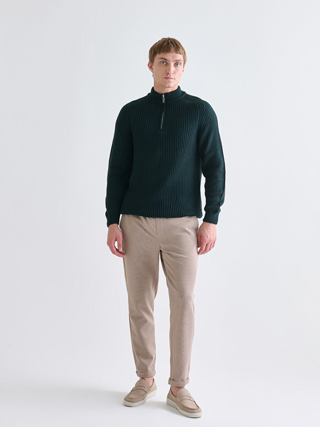 سترة تريكو كم طويل بياقة قمع للرجال-1