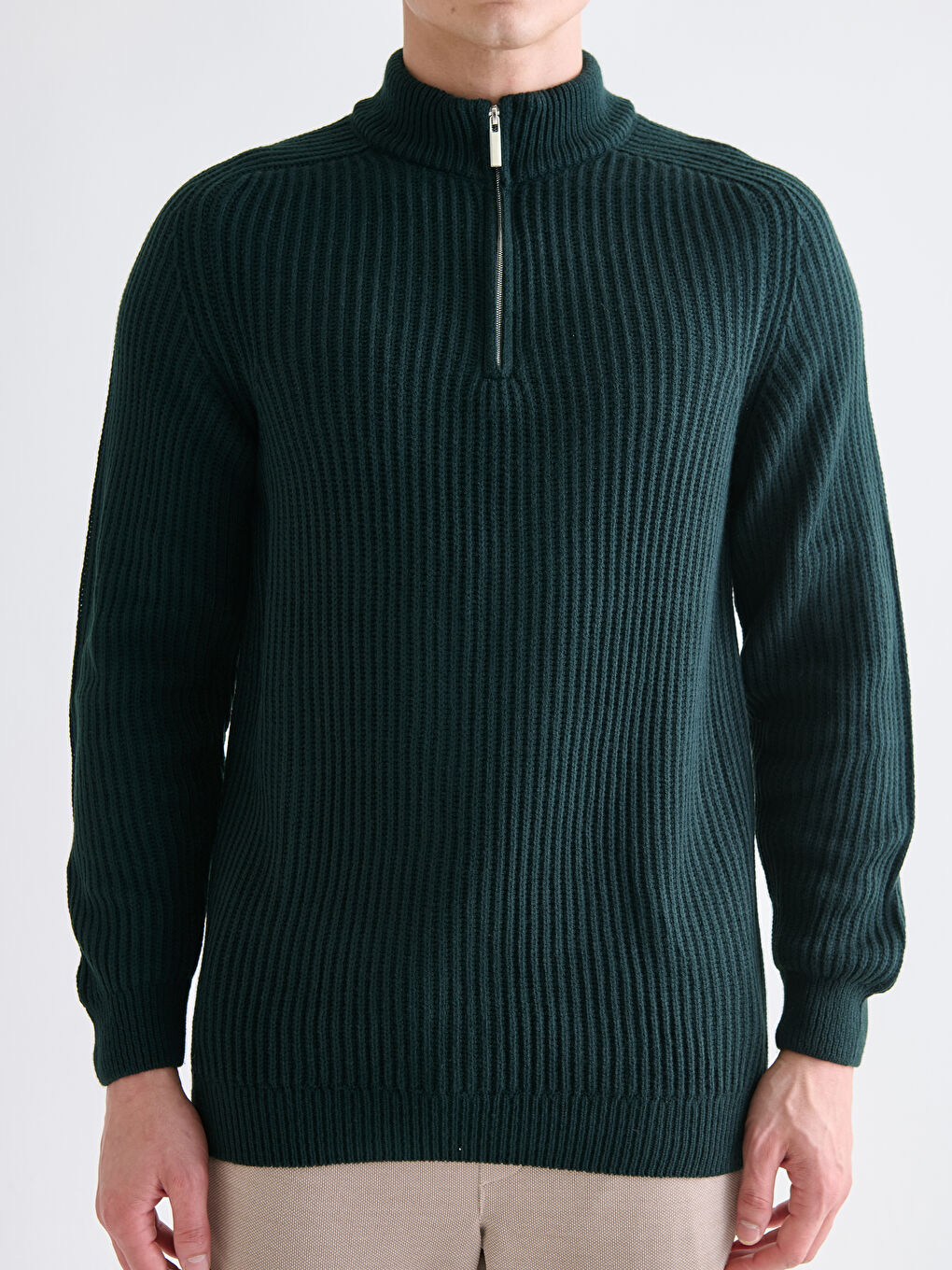 سترة تريكو كم طويل بياقة قمع للرجال-2