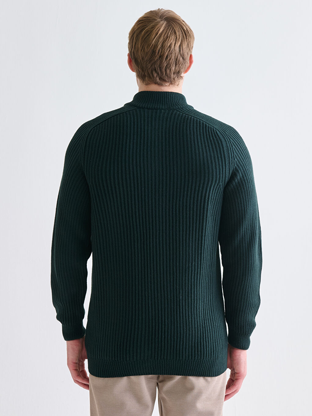 سترة تريكو كم طويل بياقة قمع للرجال-3