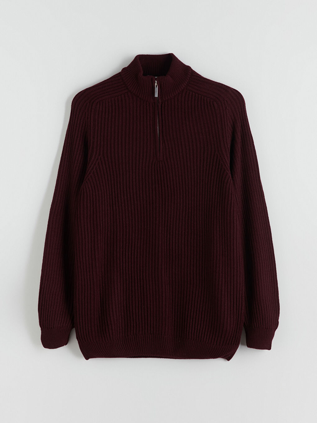 Bordo Dik Yaka Uzun Kollu Erkek Triko Kazak-4