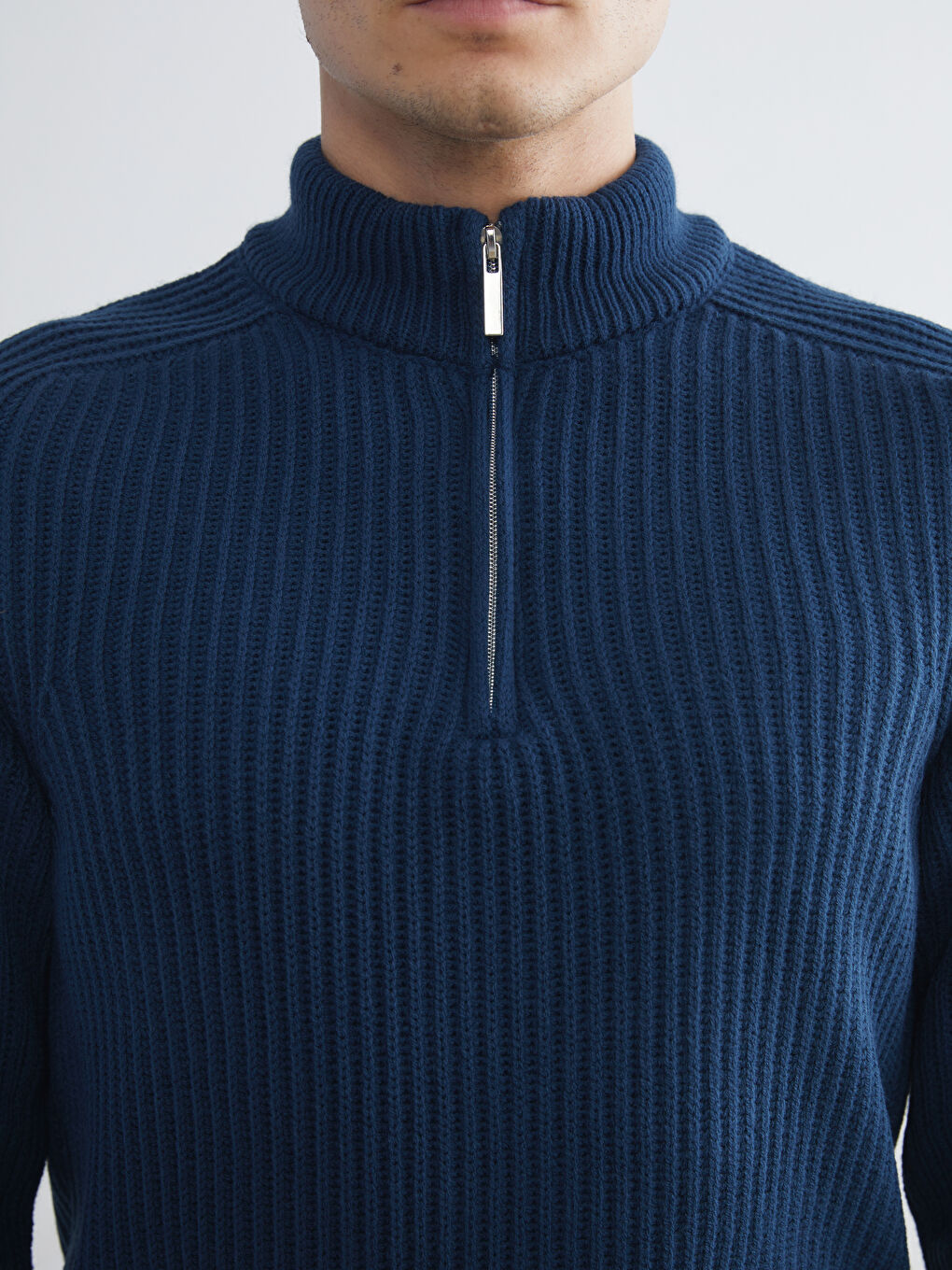 Petrol Dik Yaka Uzun Kollu Erkek Triko Kazak-2