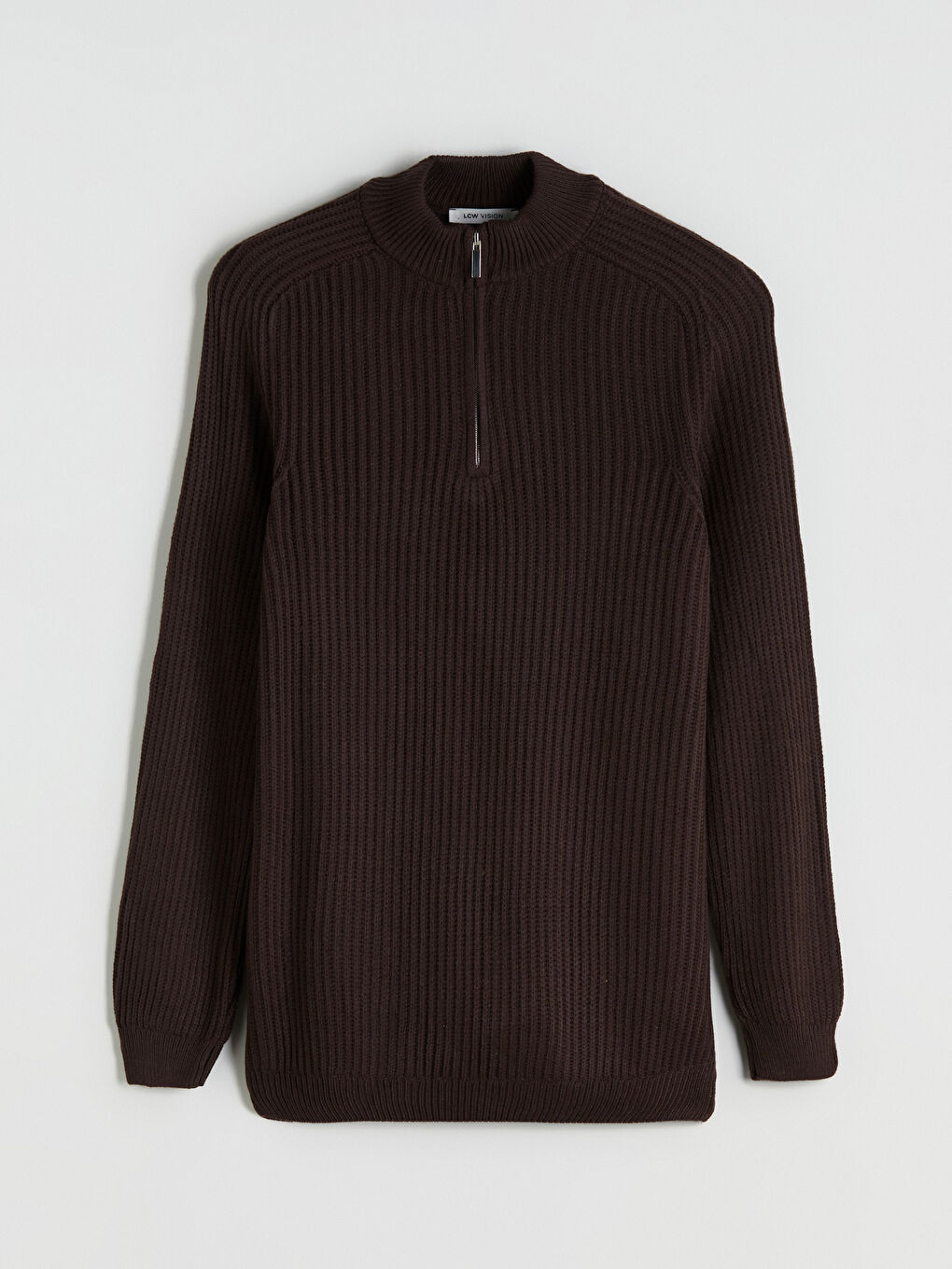 Kahverengi Dik Yaka Uzun Kollu Erkek Triko Kazak-4