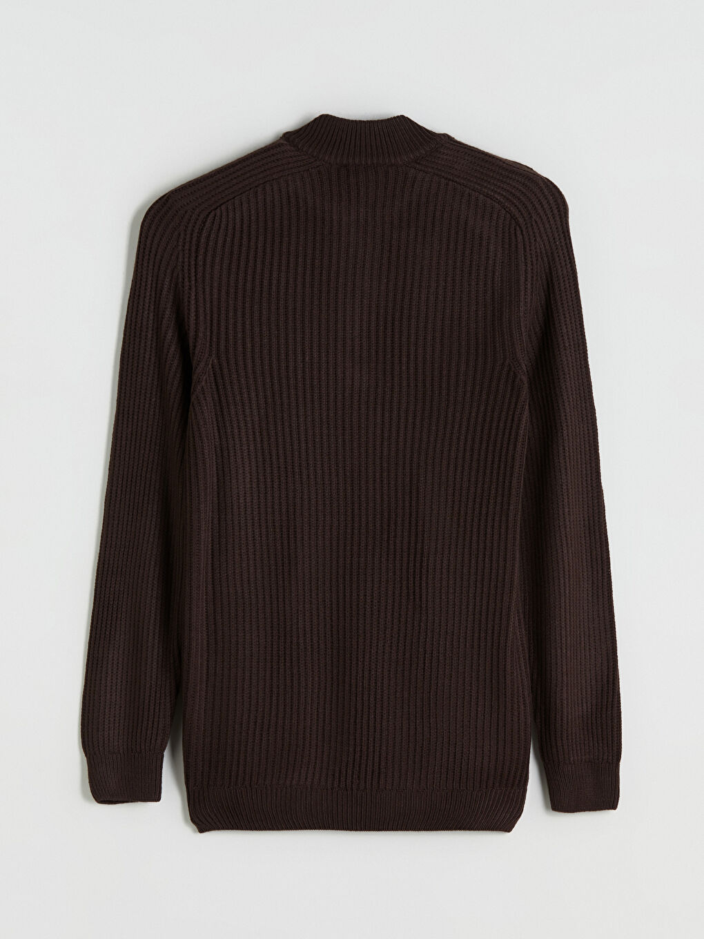 Kahverengi Dik Yaka Uzun Kollu Erkek Triko Kazak-5