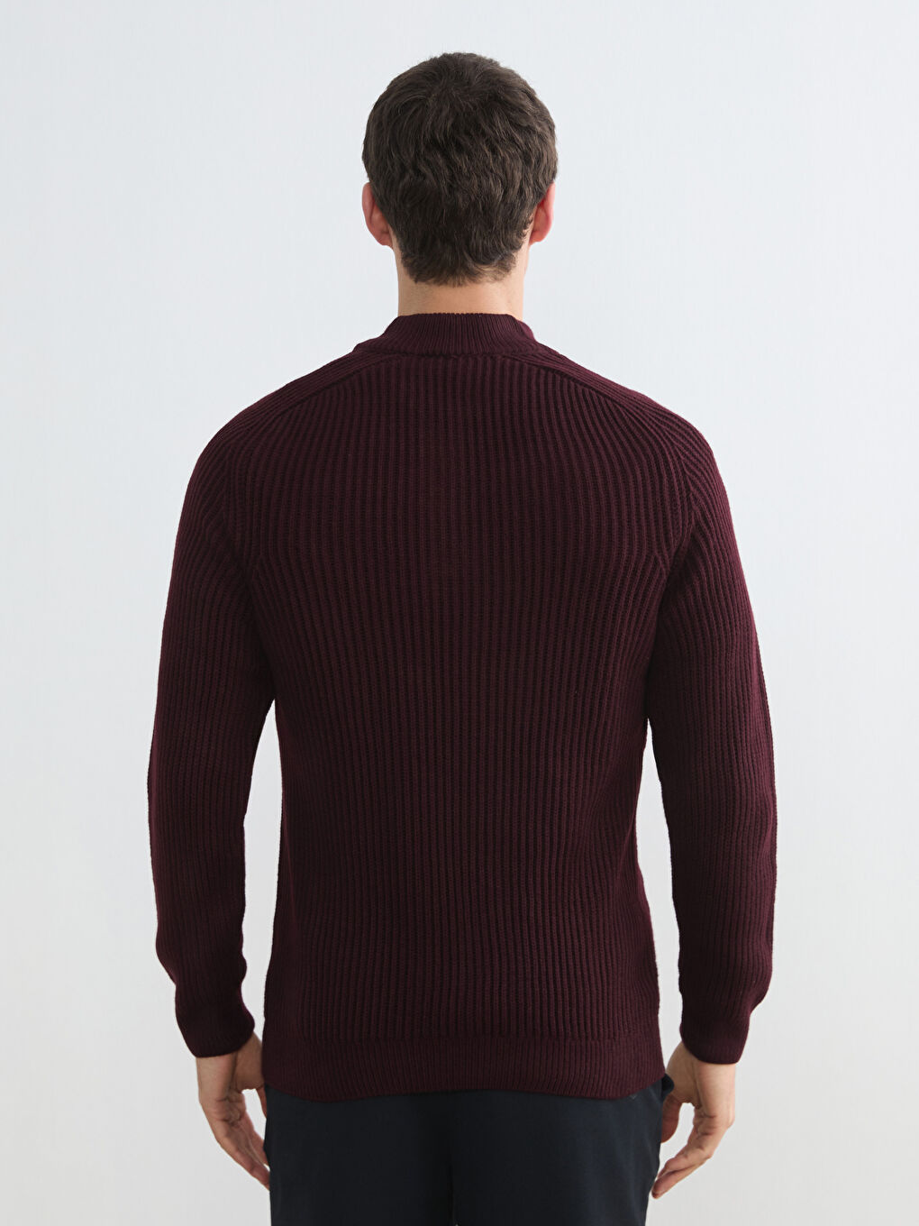 Bordo Dik Yaka Uzun Kollu Erkek Triko Kazak-6