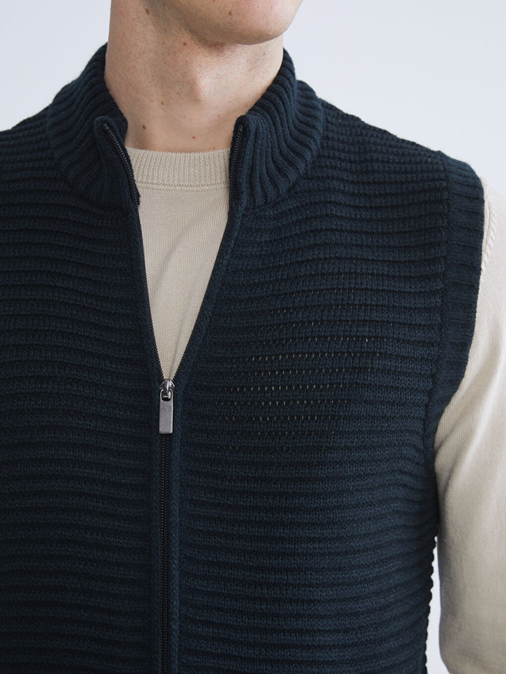 Yeşil Standart Kalıp Dik Yaka Erkek Triko Yelek-2