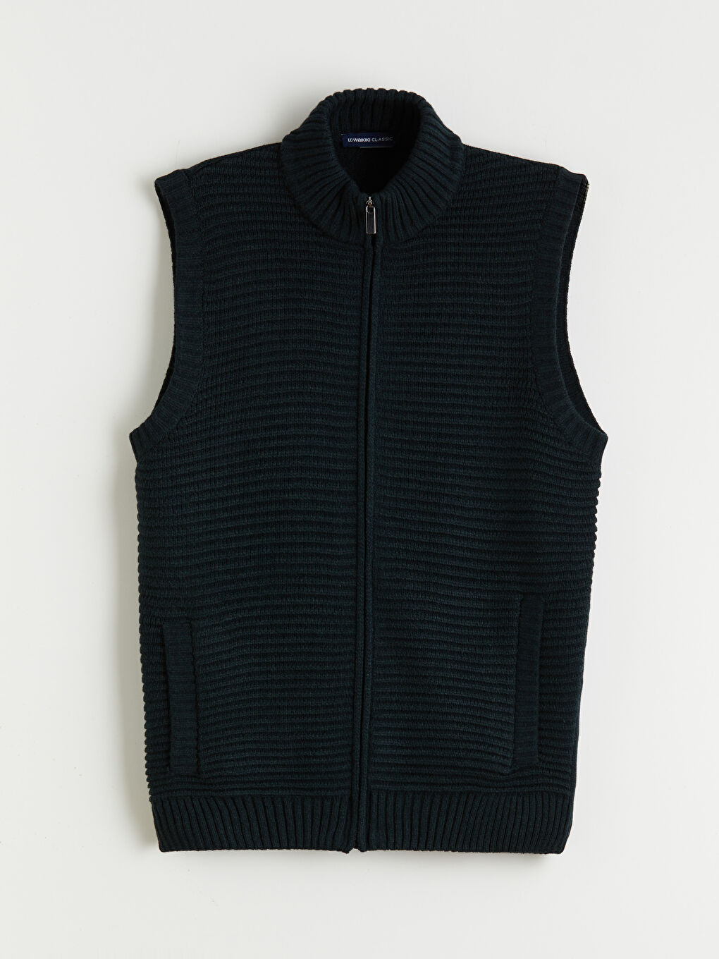 Yeşil Standart Kalıp Dik Yaka Erkek Triko Yelek-4