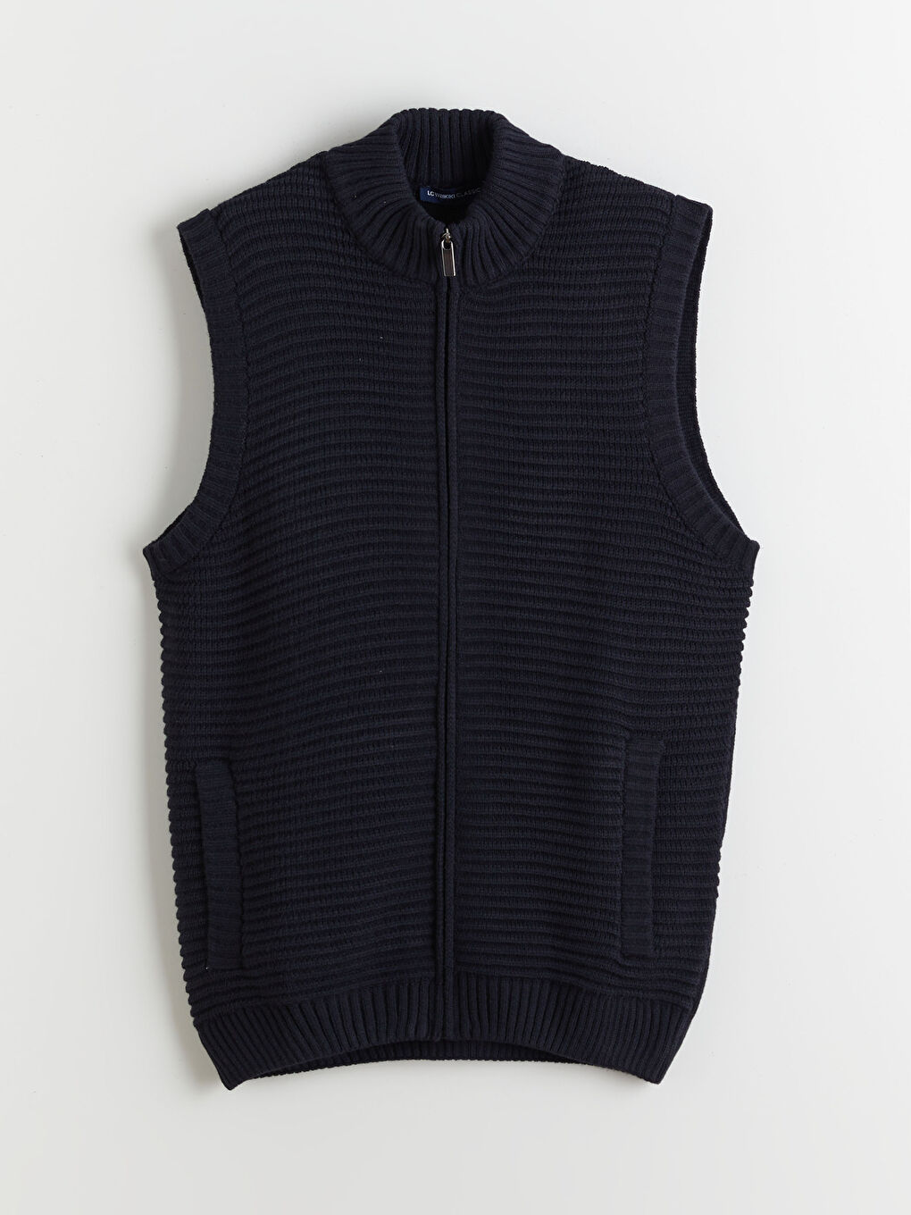 Lacivert Standart Kalıp Dik Yaka Erkek Triko Yelek-4