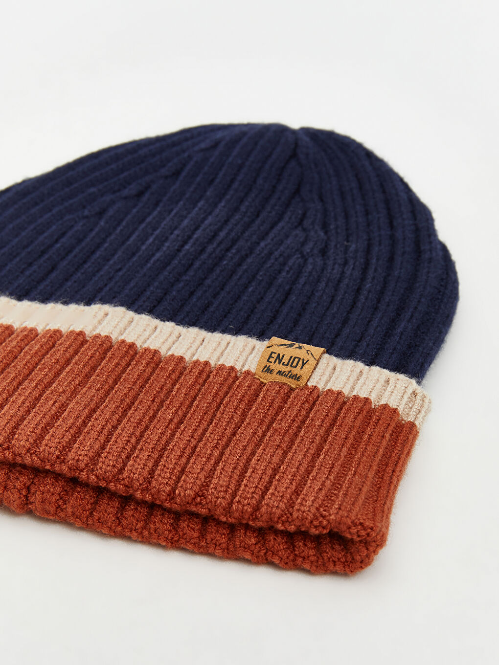 Lacivert Renk Bloklu Erkek Çocuk Triko Bere -1