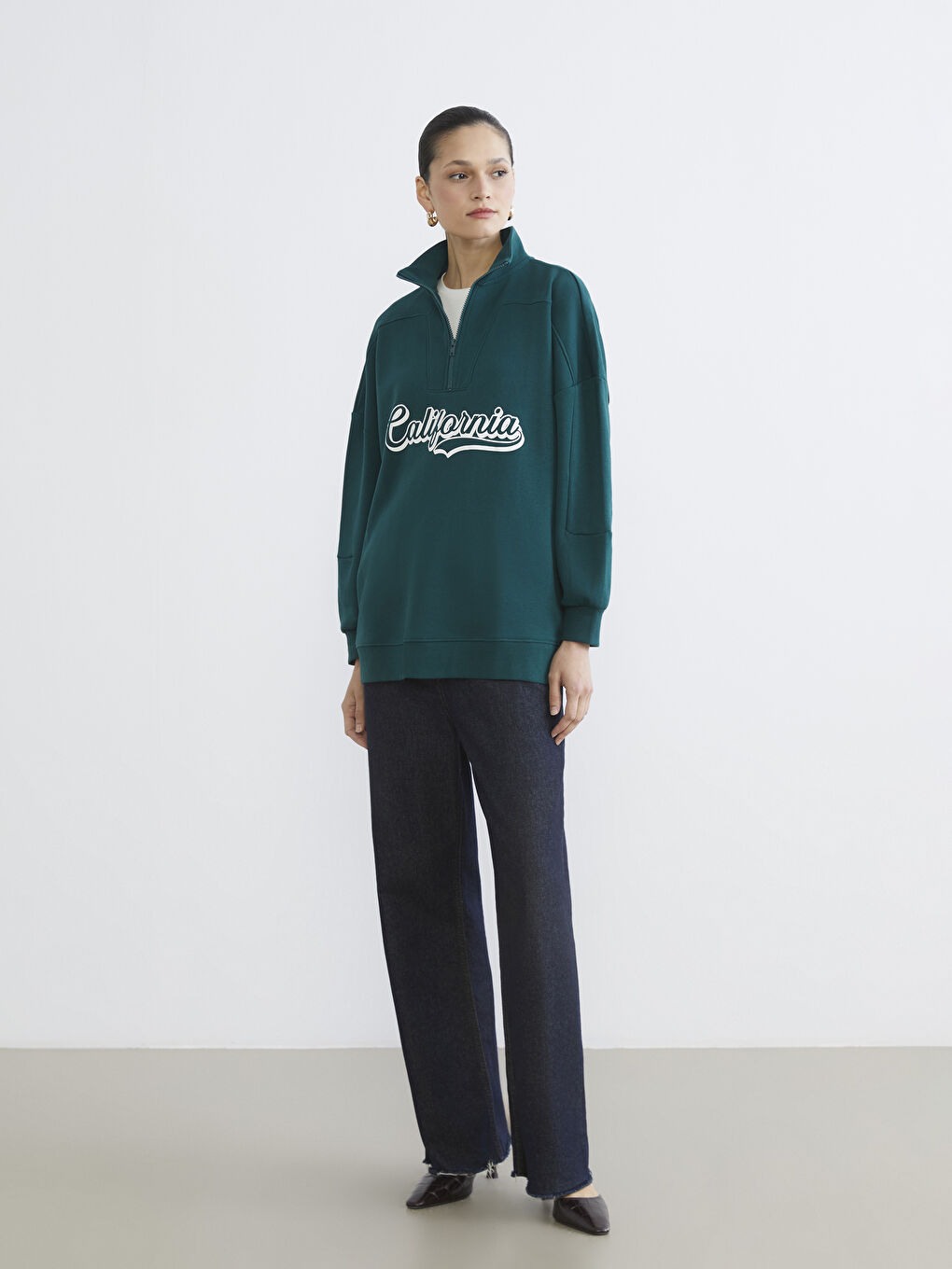 سويت شيرت تونيك نسائي أوفر سايز بطبعة كاليفورنيا-1