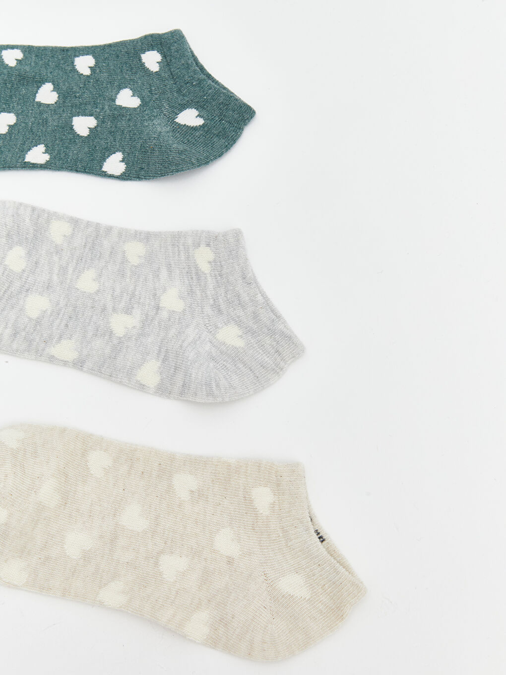 Yeşil Kalp Baskılı Kadın Patik Çorap 5'li-1