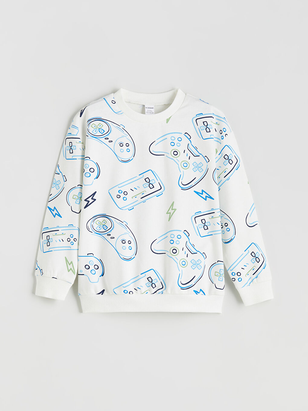 Ekru Bisiklet Yaka Baskılı Erkek Çocuk Sweatshirt