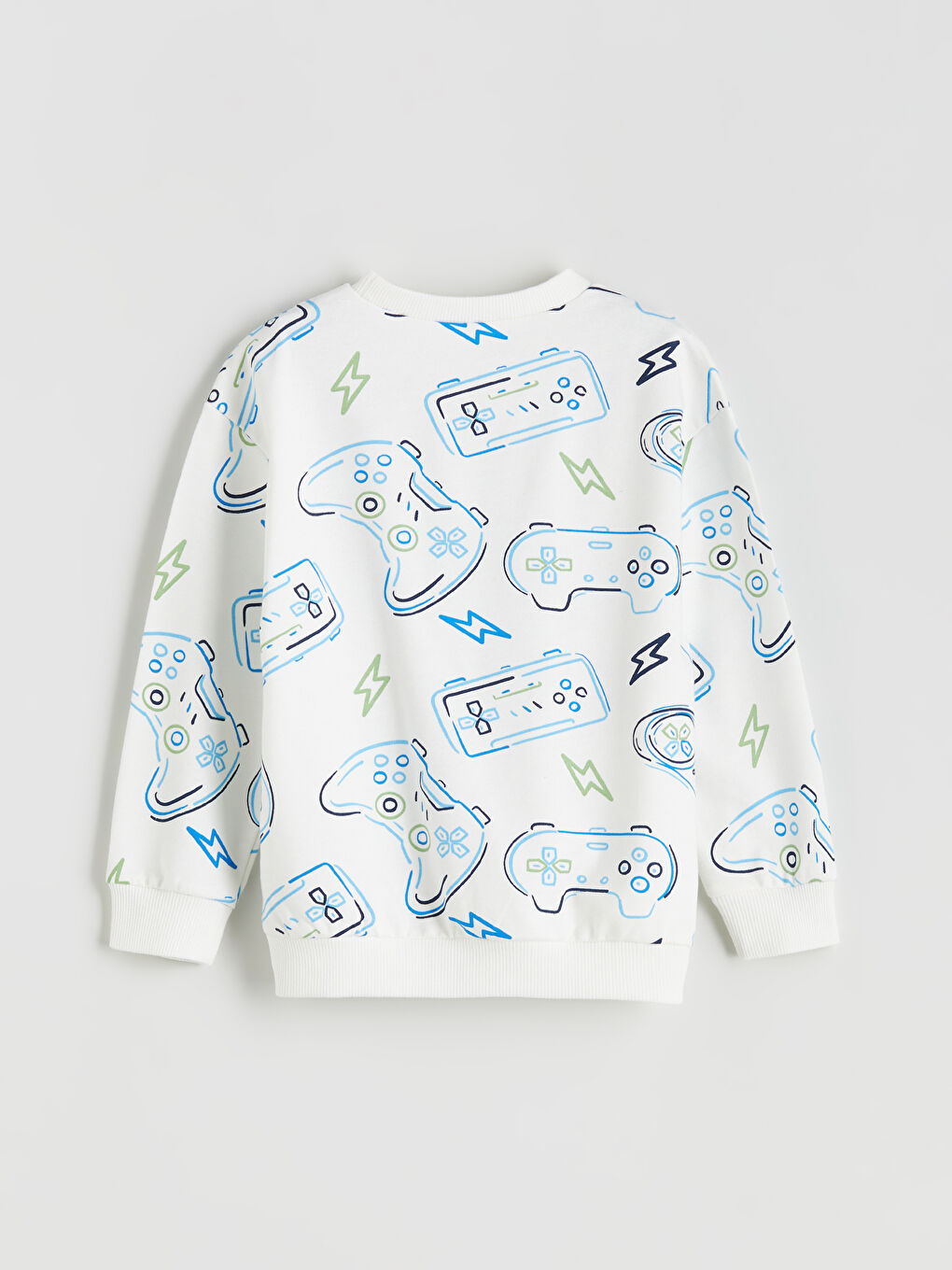 Ekru Bisiklet Yaka Baskılı Erkek Çocuk Sweatshirt-1