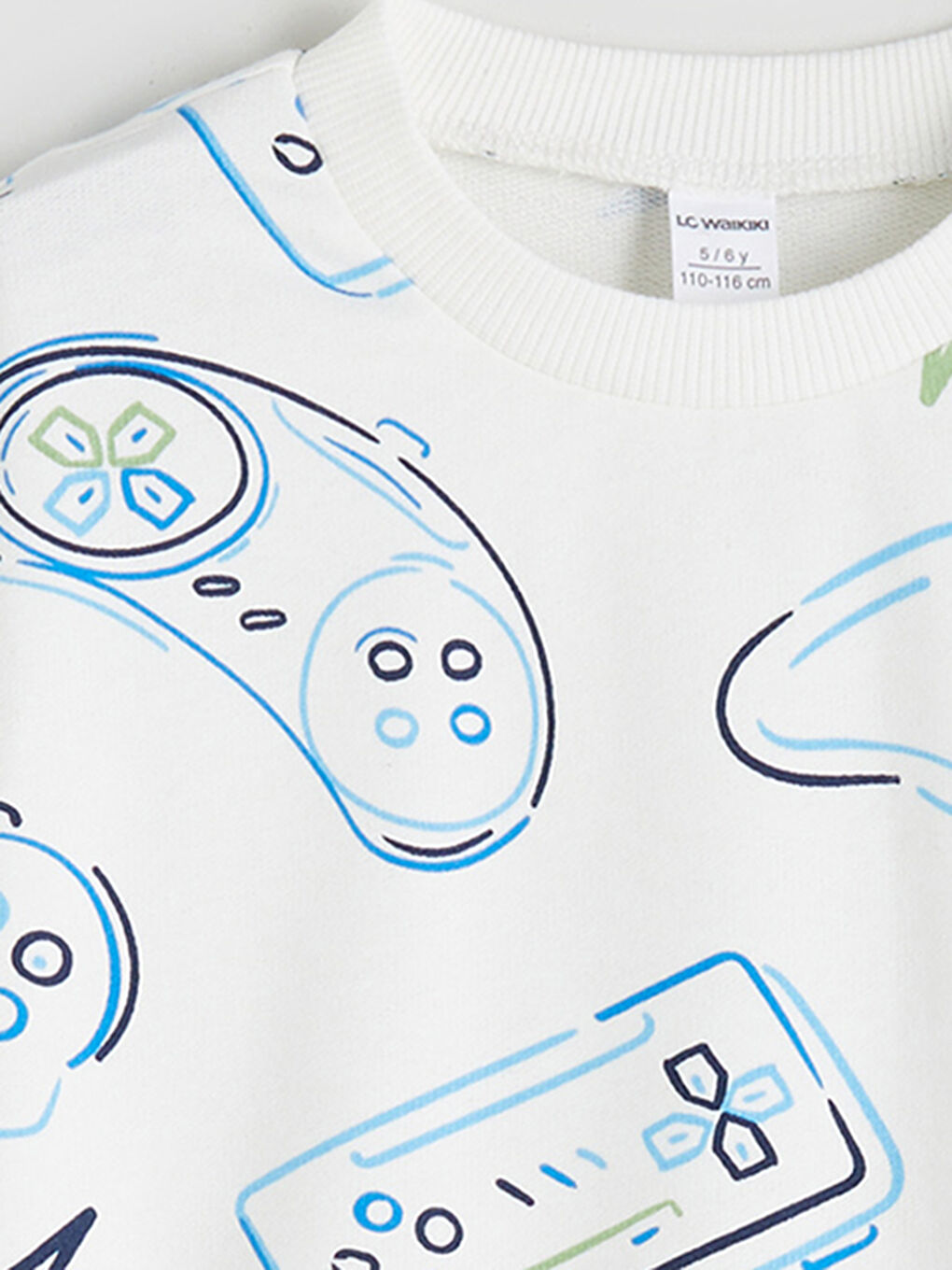 Ekru Bisiklet Yaka Baskılı Erkek Çocuk Sweatshirt-2