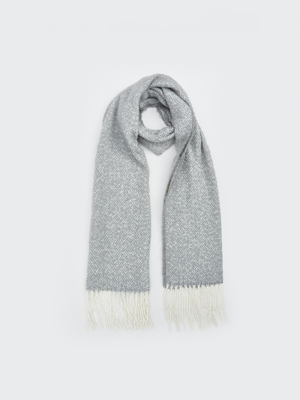 Gri Düz Püsküllü Kadın Atkı