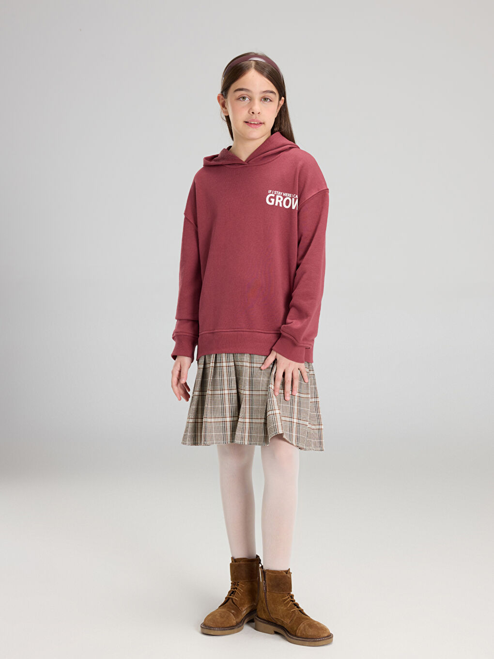 Pembe Kapüşonlu Kız Çocuk Elbise-1