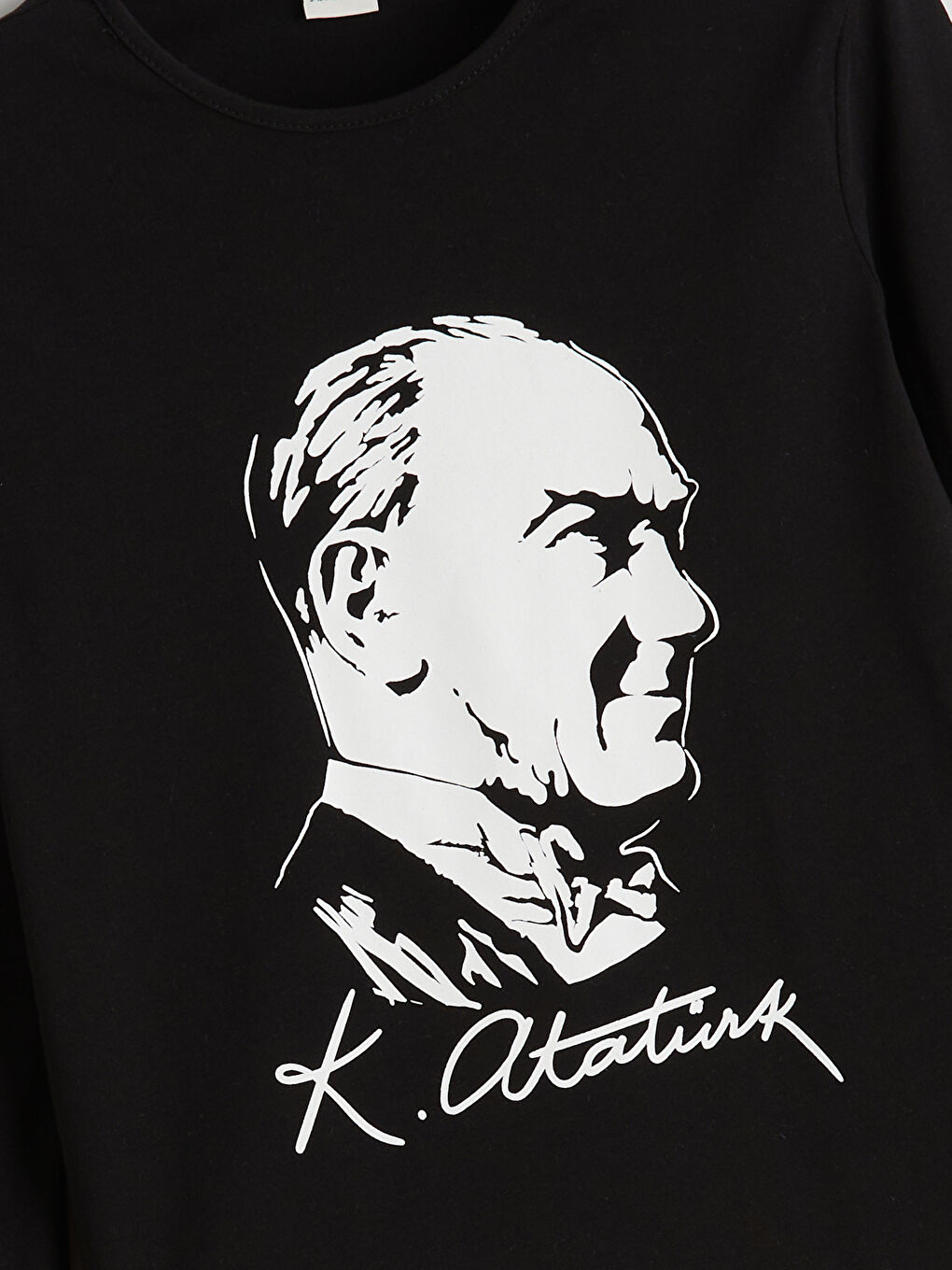 Siyah Bisiklet Yaka Atatürk Baskılı Kız Çocuk Tişört-1