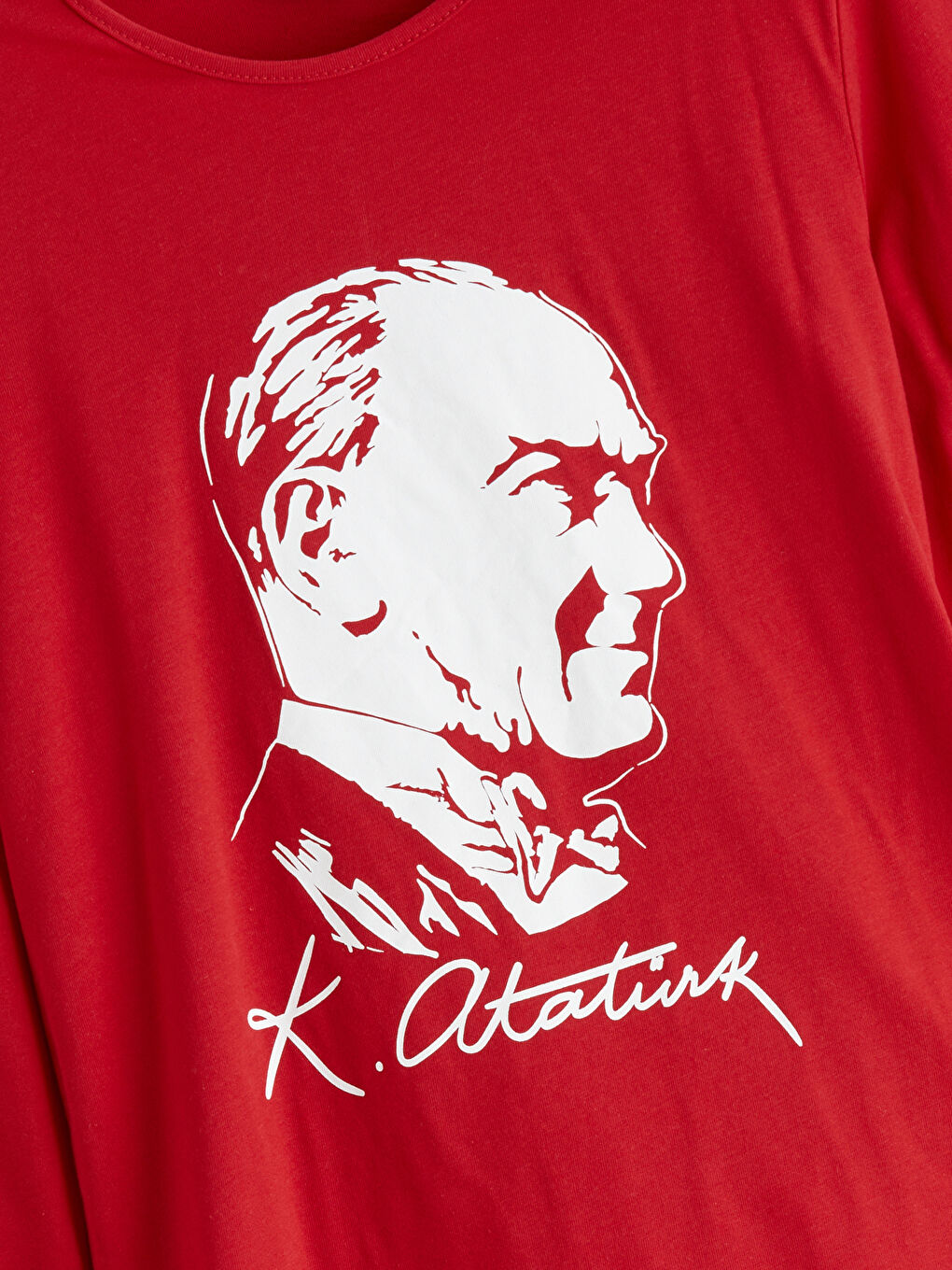 Kırmızı Bisiklet Yaka Atatürk Baskılı Kız Çocuk Tişört-1