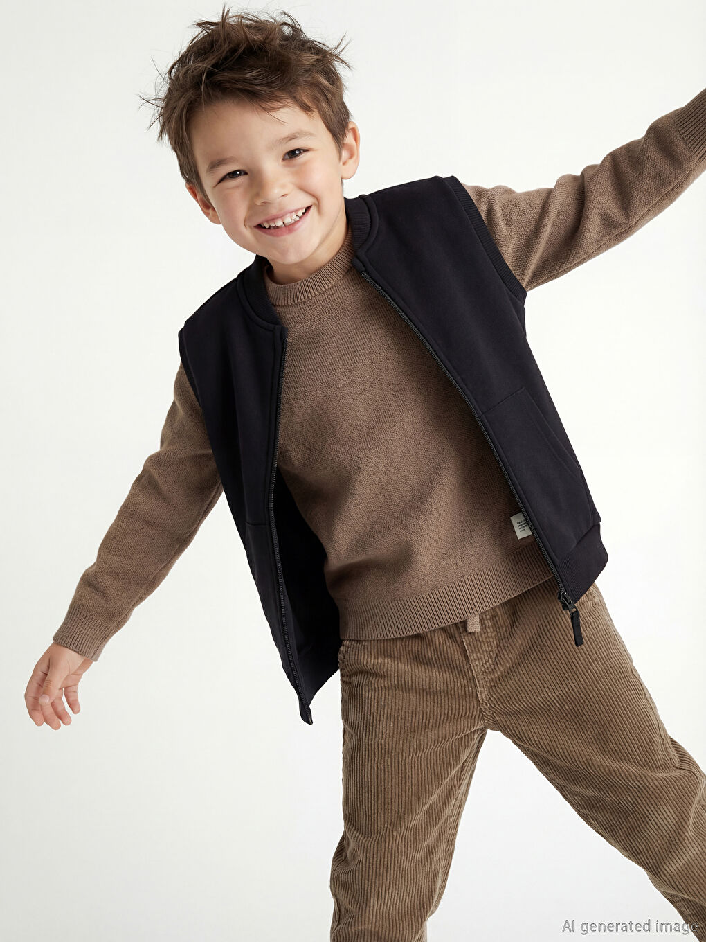 Siyah Bisiklet Yaka Fermuarlı Erkek Çocuk Yelek