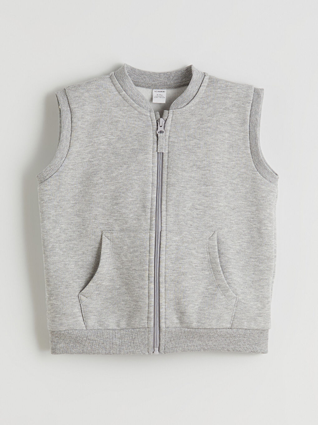 Gri Bisiklet Yaka Fermuarlı Erkek Çocuk Yelek