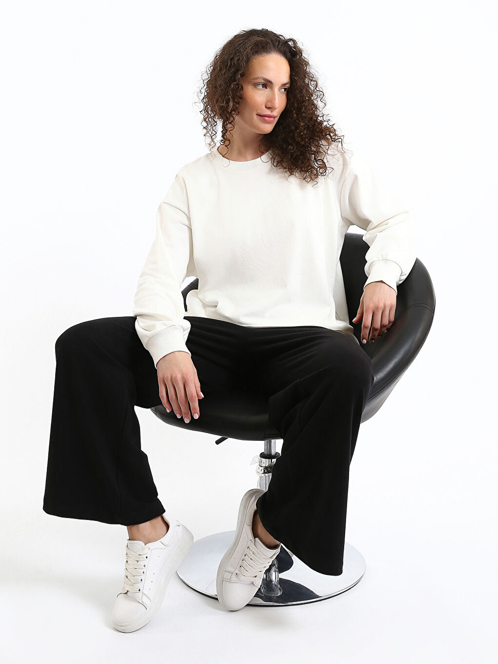 Sweat-shirt Oversize à Col Rond pour Femmes-3