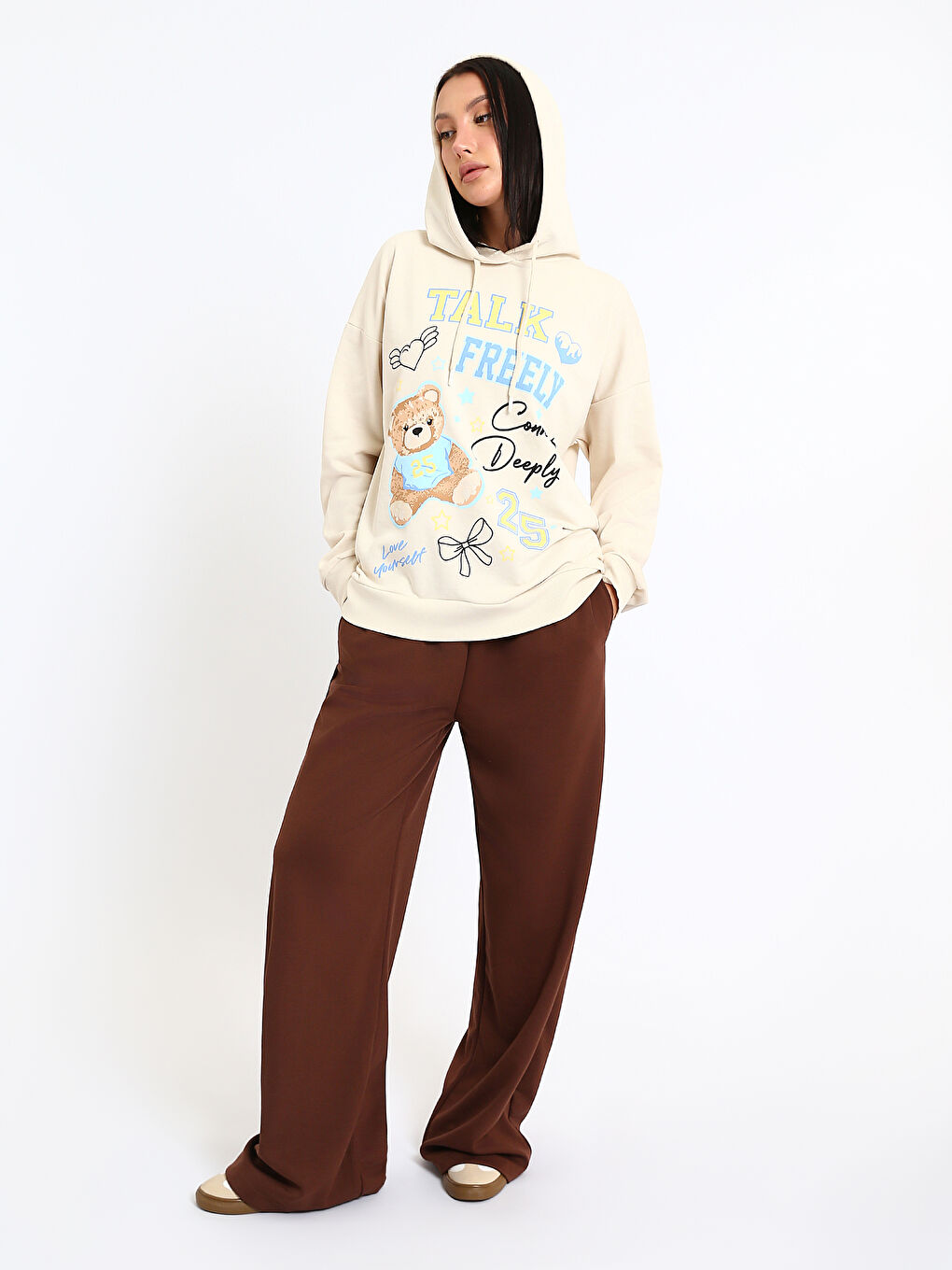 هودي مطبوع واسع الحجم للسيدات-1